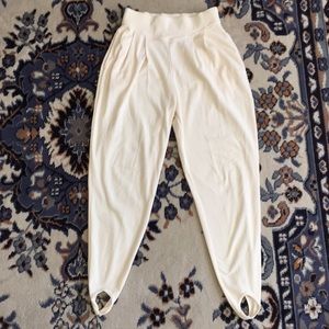 Vintage Stirrup Pants! Pleated White Poly Blend